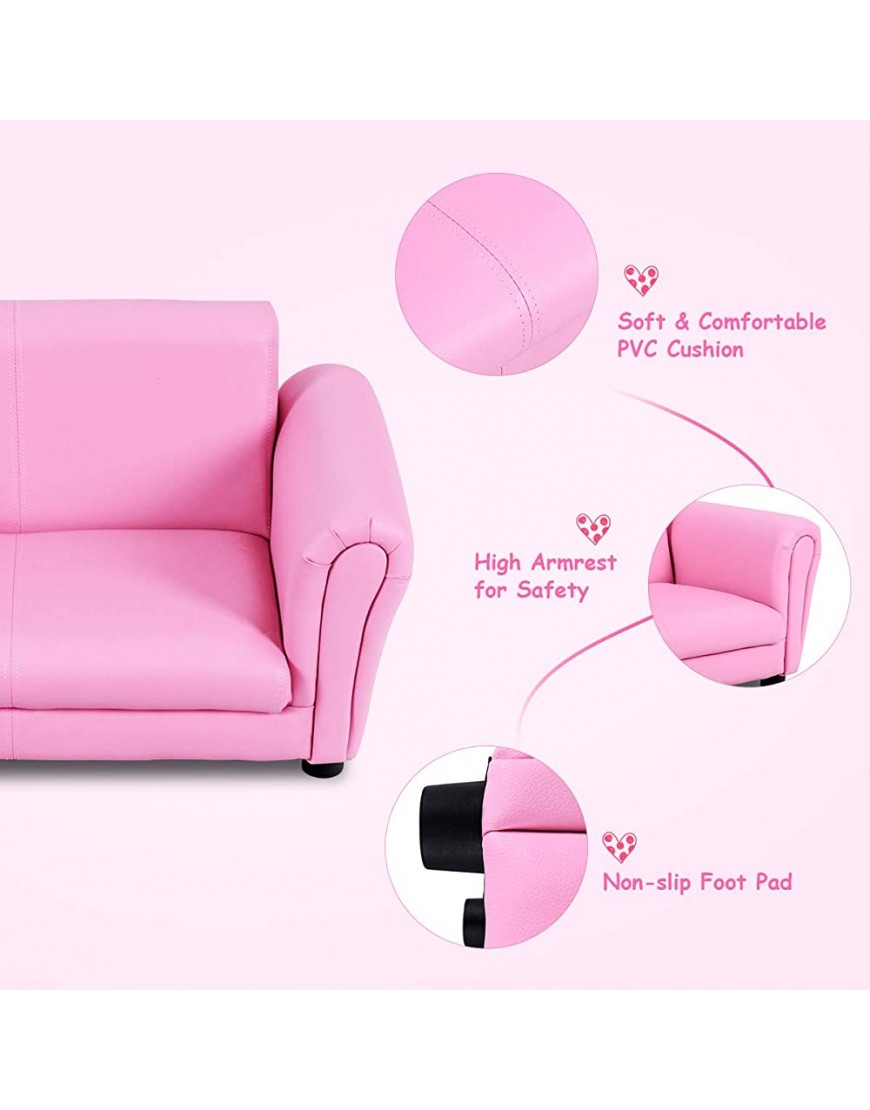 RELAX4LIFE Kids Sofa Set with Ottoman Upholstered Couch and 2 Seat Armrest Chair Lounge for Boys & Girls Kids Room Decor Toddler Chair Pink - BO3KU3NVA