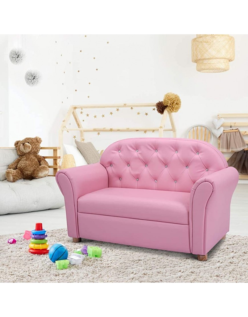 ReunionG Princess Kids Sofa 2 Kids Sofa Children Armchair Upholstered Couch with High Backrest & Wide Armrest Wood Toddlers PU Sofa with Foot Pads Child Rest Furniture for Ages 3-7 - B0NNJAANB
