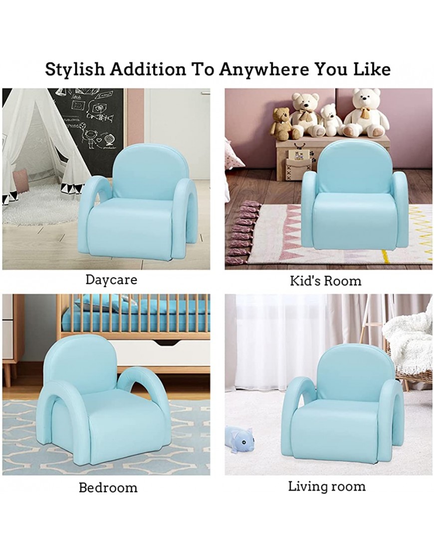 San Qing Leather Kids Sofa Waterproof Ergonomic and Easy to Clean Toddler Chair & Kids Sofa for Boys & Girls Sky Blue - BR68NEUUK