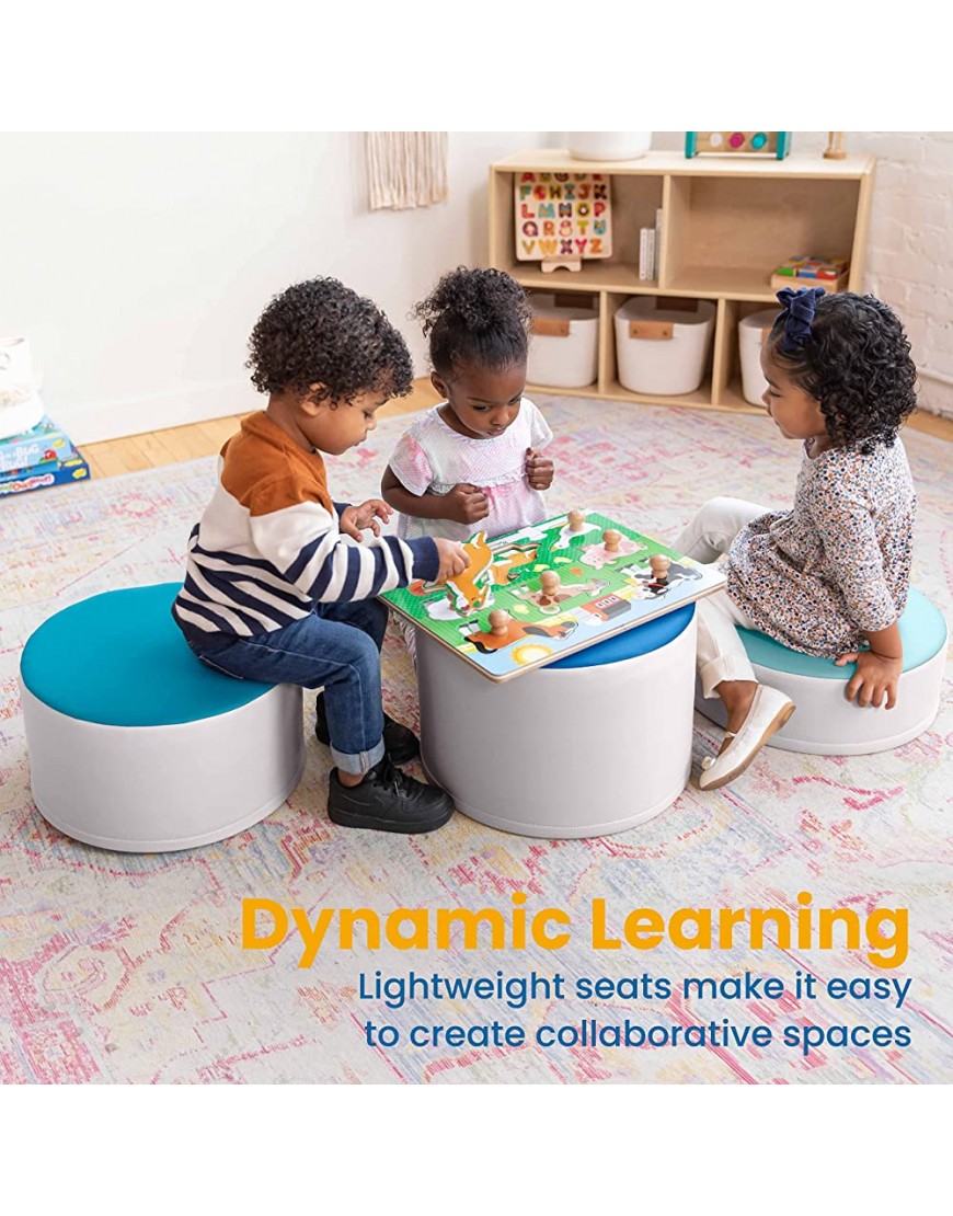 SoftZone Colorful Stump Stool Set Soft Foam Ottoman for Kids Collaborative Classroom Flexible Seating Round Toddler Seat Multiple Seat Heights 3-Piece Contemporary - BJB9P6I3P
