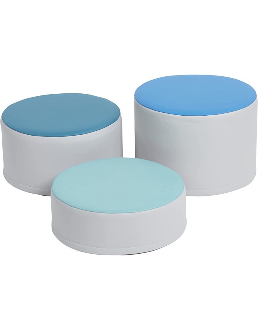 SoftZone Colorful Stump Stool Set Soft Foam Ottoman for Kids Collaborative Classroom Flexible Seating Round Toddler Seat Multiple Seat Heights 3-Piece Contemporary - BJB9P6I3P