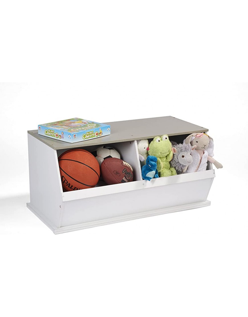 Badger Basket Two Bin Stackable White Gray Woodgrain Storage Cubby - BHKF64HER