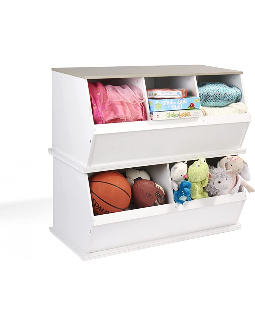 Badger Basket Two Bin Stackable White Gray Woodgrain Storage Cubby - BHKF64HER