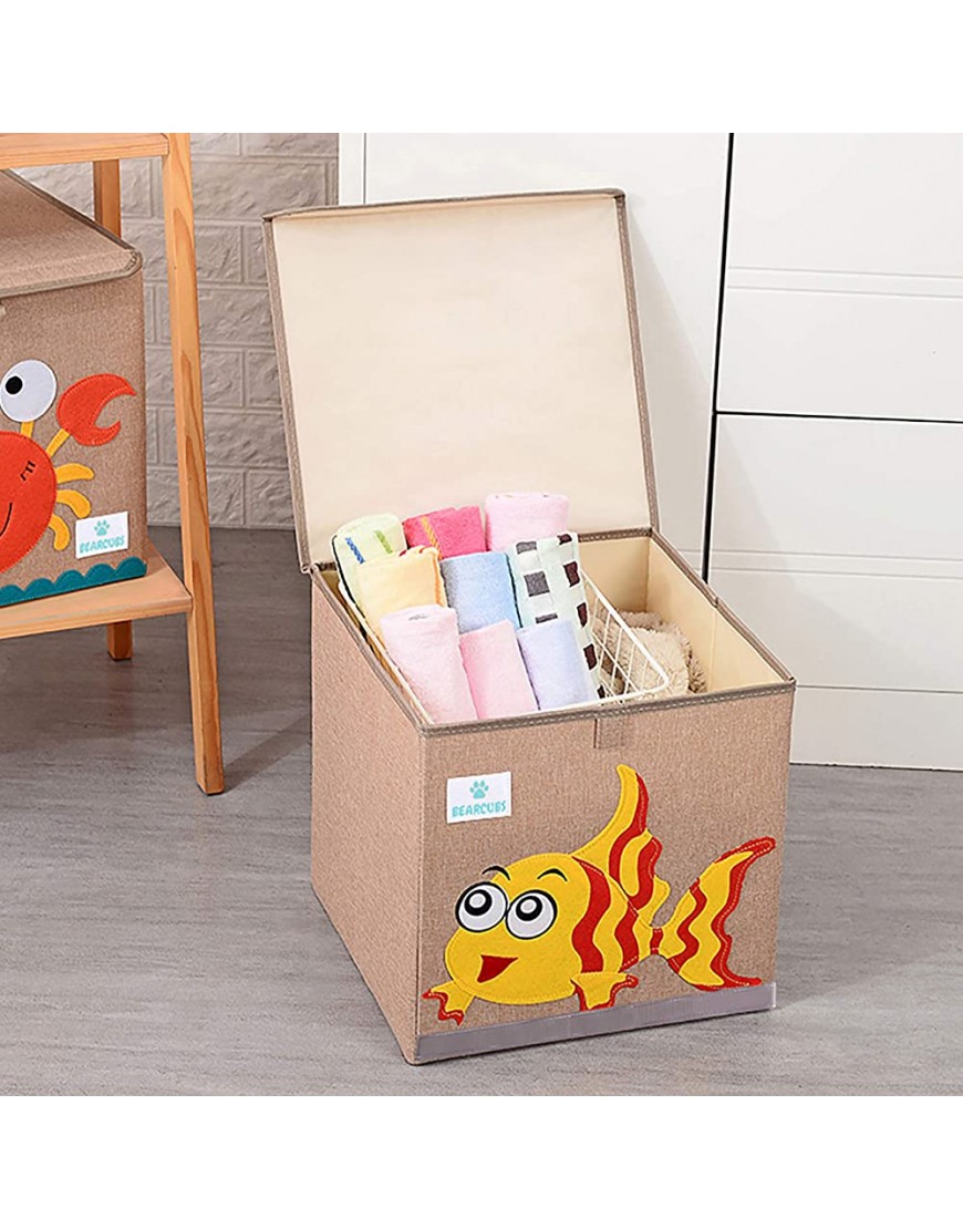 BEARCUBS Small Toy Chest Foldable Stackable Storage and Organization Box for Kids Nursery Living Room Playroom Toy Bin with Lid Designs for Boys and Girls Fish - BHNDHBUKY