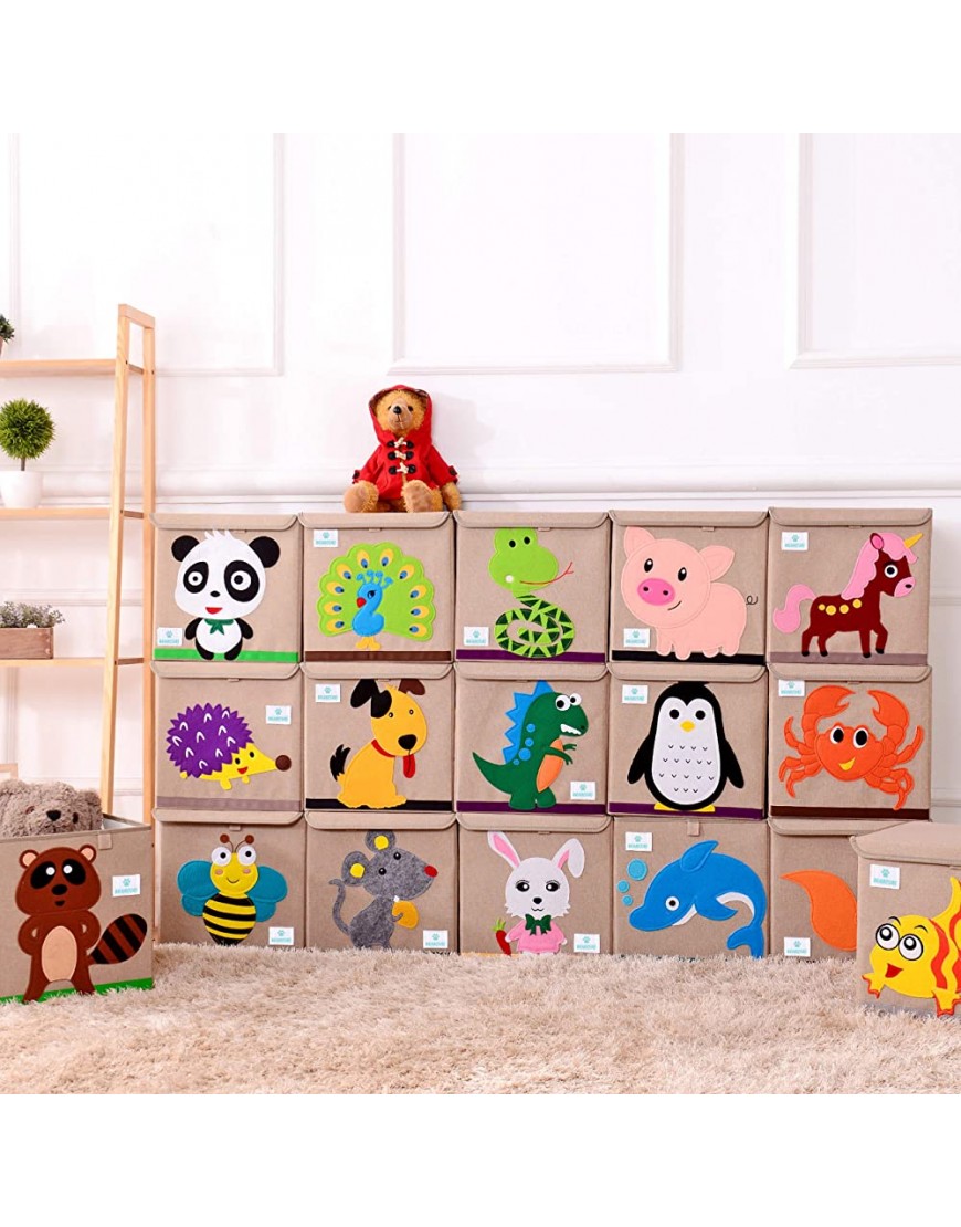 BEARCUBS Small Toy Chest Foldable Stackable Storage and Organization Box for Kids Nursery Living Room Playroom Toy Bin with Lid Designs for Boys and Girls Fish - BHNDHBUKY
