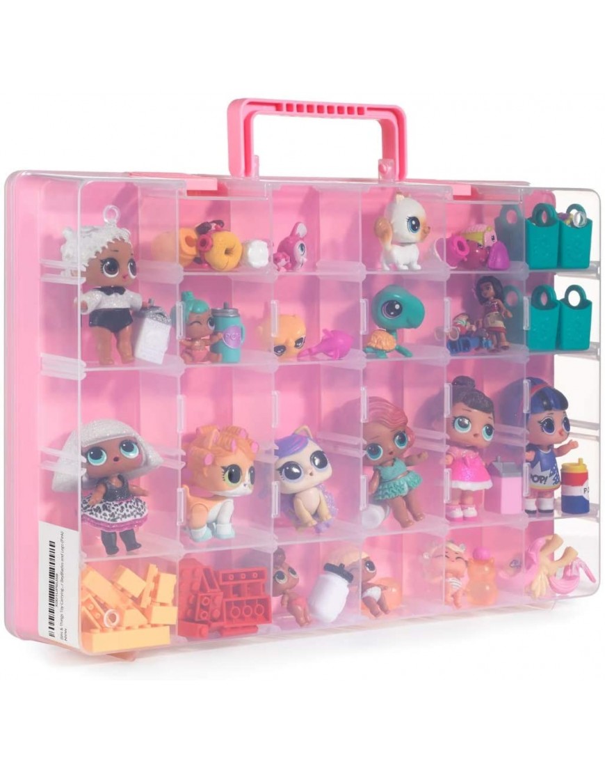 Bins & Things Toy Storage Organizer and Display Case Compatible with LOL Dolls Shopkins Calico Critters and LPS Figures Portable Adjustable Box w Carrying Handle - BMEALHSDB