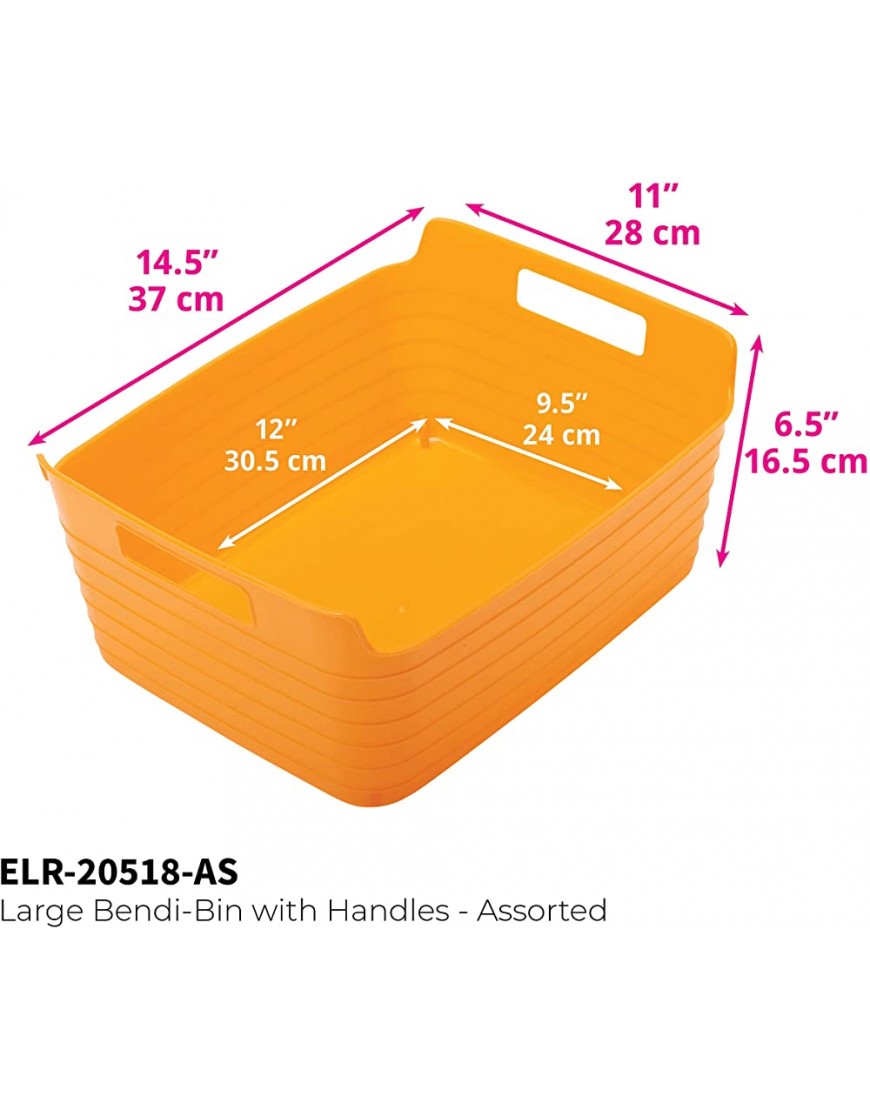 ECR4Kids Assorted Large Bendi-Bins with Handles, Stackable Plastic Storage Bins for Toys and More Assorted Colors 6-Pack - BXN24NV4W