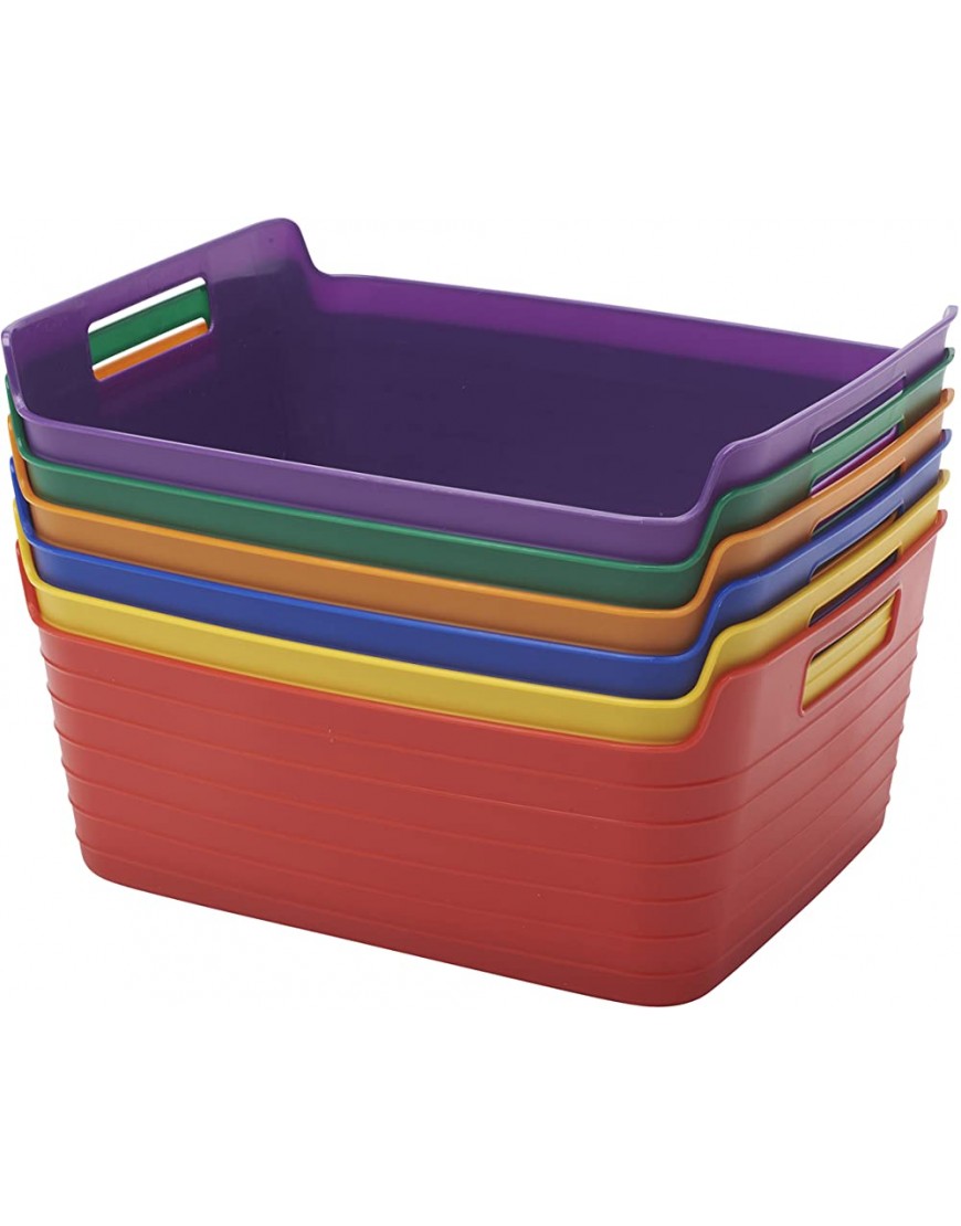 ECR4Kids Assorted Large Bendi-Bins with Handles, Stackable Plastic Storage Bins for Toys and More Assorted Colors 6-Pack - BXN24NV4W