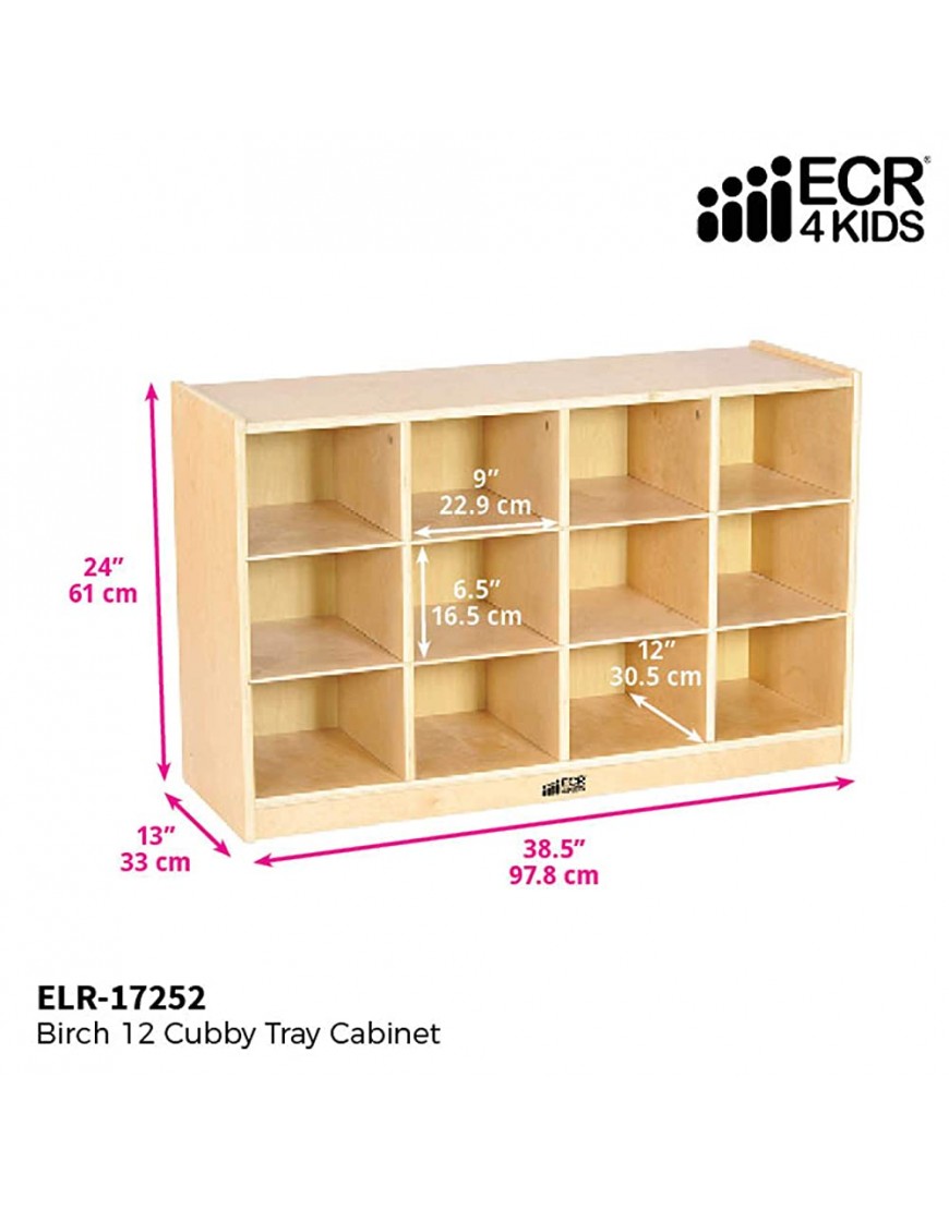 ECR4Kids Birch 12 Cubby Tray Cabinet Kids Toy Storage Orgaznier with Rolling Casters Hardwood Mobile Storage Cabinet for Classroom Preschool and Homeschool Supplies - BY86QWPGQ