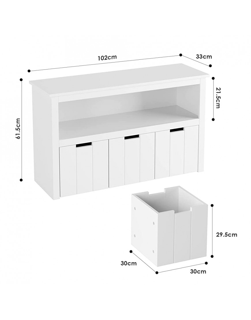 FOTOSOK Kid Toy Storage Cabinet with 3 Movable Drawers Floor Toy Box with Hidden Wheel & Large Open Shelf Organizer Chest for Nursery Playroom and Bedroom White - BN89Q6M0D