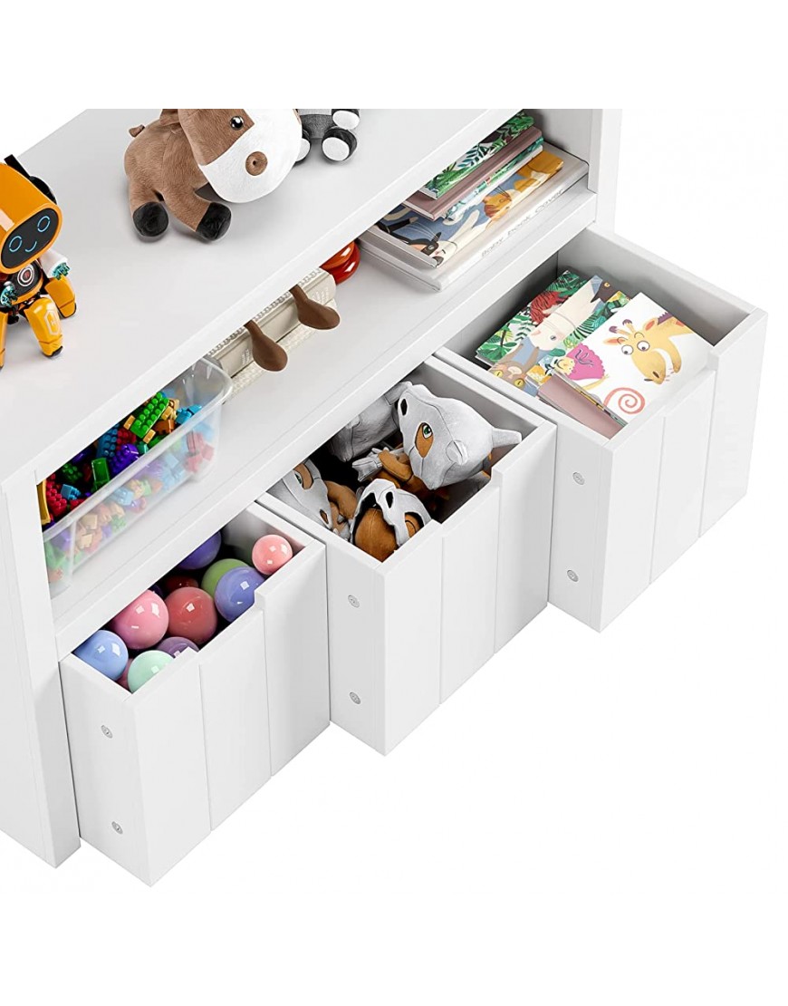 FOTOSOK Kid Toy Storage Cabinet with 3 Movable Drawers Floor Toy Box with Hidden Wheel & Large Open Shelf Organizer Chest for Nursery Playroom and Bedroom White - BN89Q6M0D