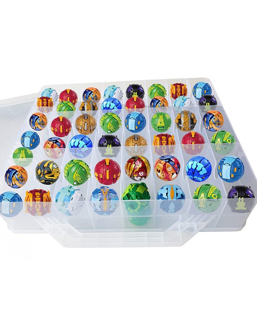 HOME4 Double Sided BPA Free Toy Storage Container Compatible with Mini Toys Small Dolls Bakugan Tools Toy Organizer Carrying Case 48 Compartments Clear - B0D83PDKE