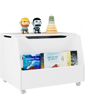 Kids Toy Box Flip Top Lid Toy Storage Cabinet with 2 Safety Hinge Toy Chest Seat Bench for Toddler Room Nursery Bedroom Playroom White - BWPFNITK5