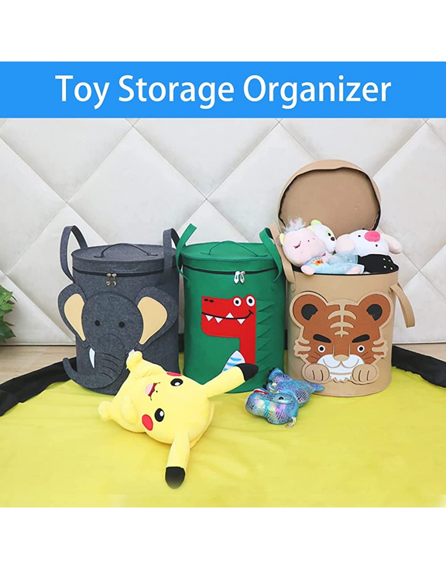 Kids Toy Storage Organizer and Play Mat Laundry Hamper Basket with Lid Handles Elephant ,13x16 inches - BWMZ7V464