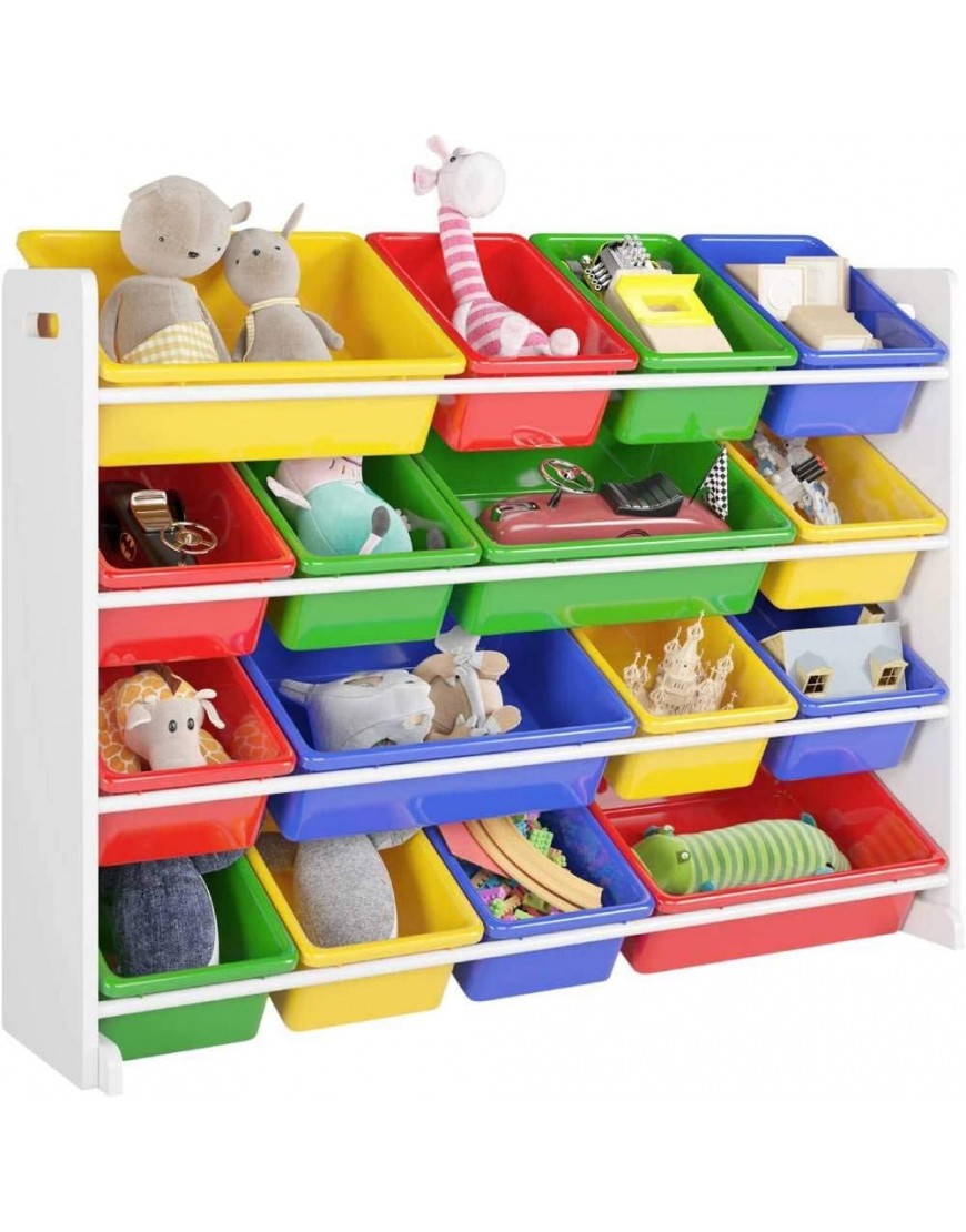 Kids' Toy Storage Organizer with 16 Plastic Bins Toddler Furniture Set Storage Unit with Handles for Kid's Bedroom Playroom Multicolor - BB0XDG2B1