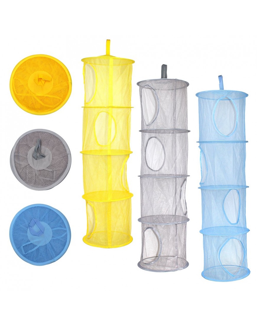 KisSealed 3 Pcs Hanging Mesh Space Saver Bags Organizer Foldable 4 Compartments Toy Storage Basket for Travel Kids Room Bathroom and Balcony - BR2W4QNXB