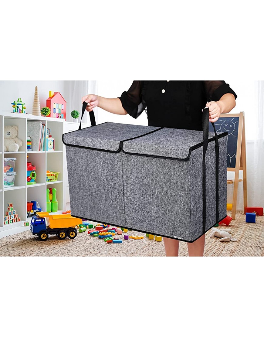 Large Kids Toy Box Chest Storage organizer with Double Flip-Top Lid Collapsible Sturdy Toy Organizers And Storage Bins With Big Handles For Nursery Playroom 26.8x13.8x16Grey - B6U8HDLMP