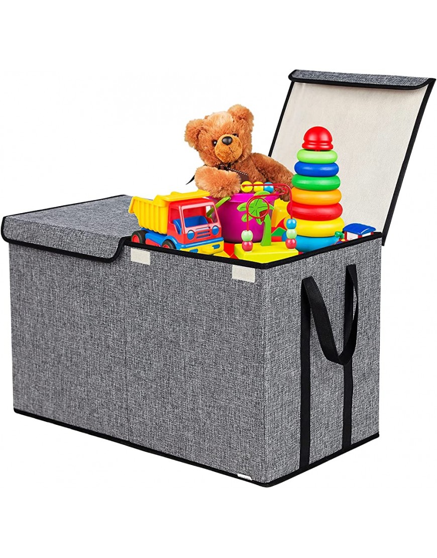 Large Kids Toy Box Chest Storage organizer with Double Flip-Top Lid Collapsible Sturdy Toy Organizers And Storage Bins With Big Handles For Nursery Playroom 26.8"x13.8"x16"Grey - B6U8HDLMP