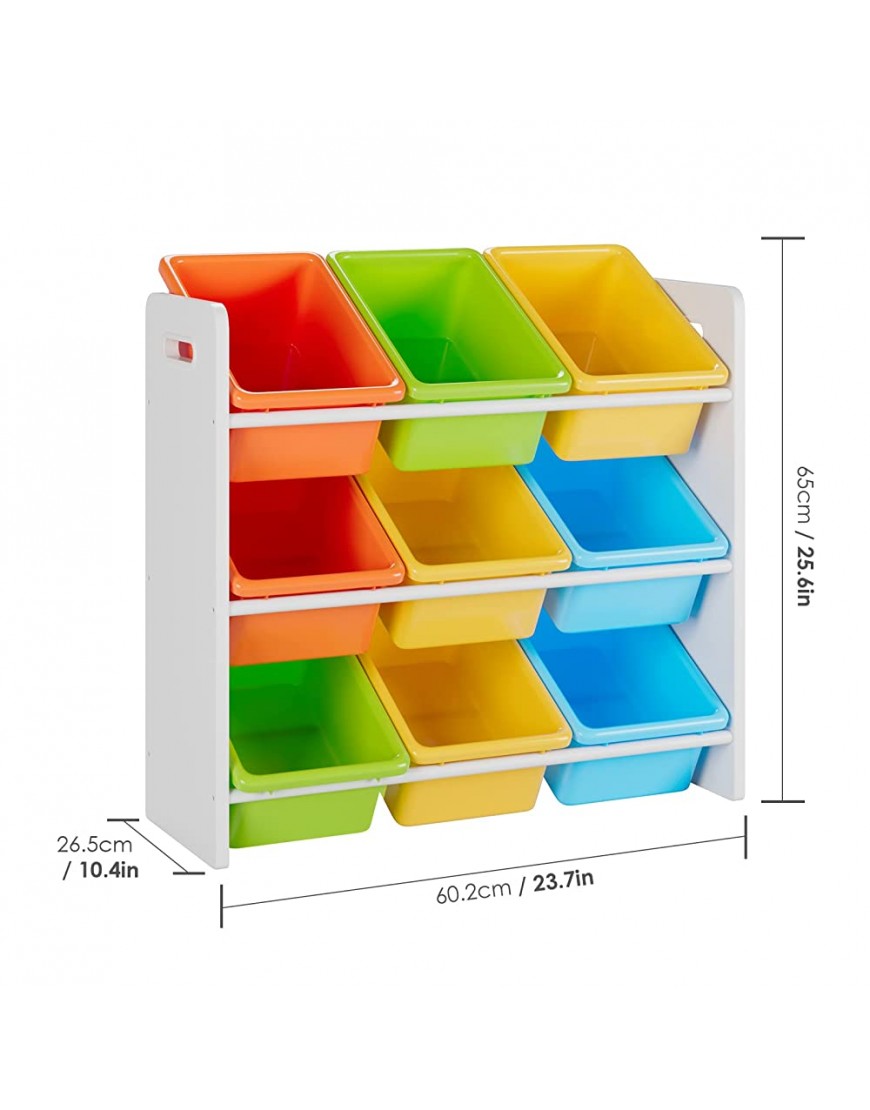 PUPL Toy Storage Organizer with 9 Multiple Color Plastic Bins & Shelf for Bedroom Playroom Living Room Home Furniture White Blue Yellow 25.59*10.43*23.62 in - BIJKFAV6M