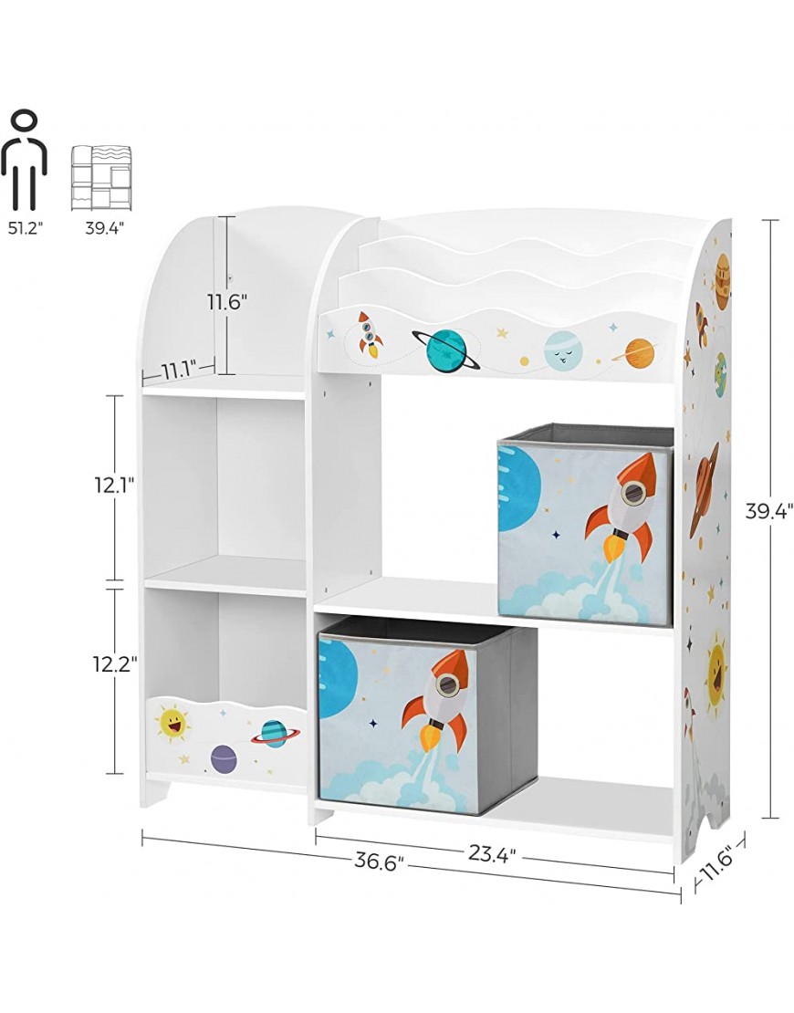 SONGMICS Toy and Book Organizer for Kids Storage Unit with 2 Storage Boxes for Playroom Children’s Room Living Room White UGKR42WT - BMG1R3NS2