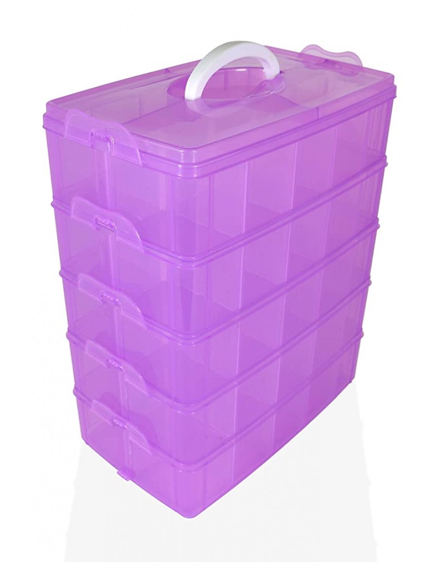 Stackable Plastic Storage Container Box with Adjustable Compartments 5 Tiers Extra Large Snap and Lock Organizer to Store Lego Small Toys Beads Crafts and More Purple - B06XDPALL