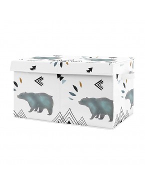 Sweet Jojo Designs Bear Mountain Boy Small Fabric Toy Bin Storage Box Chest for Baby Nursery or Kids Room Watercolor Slate Blue Black and White - BR6WTCLPE