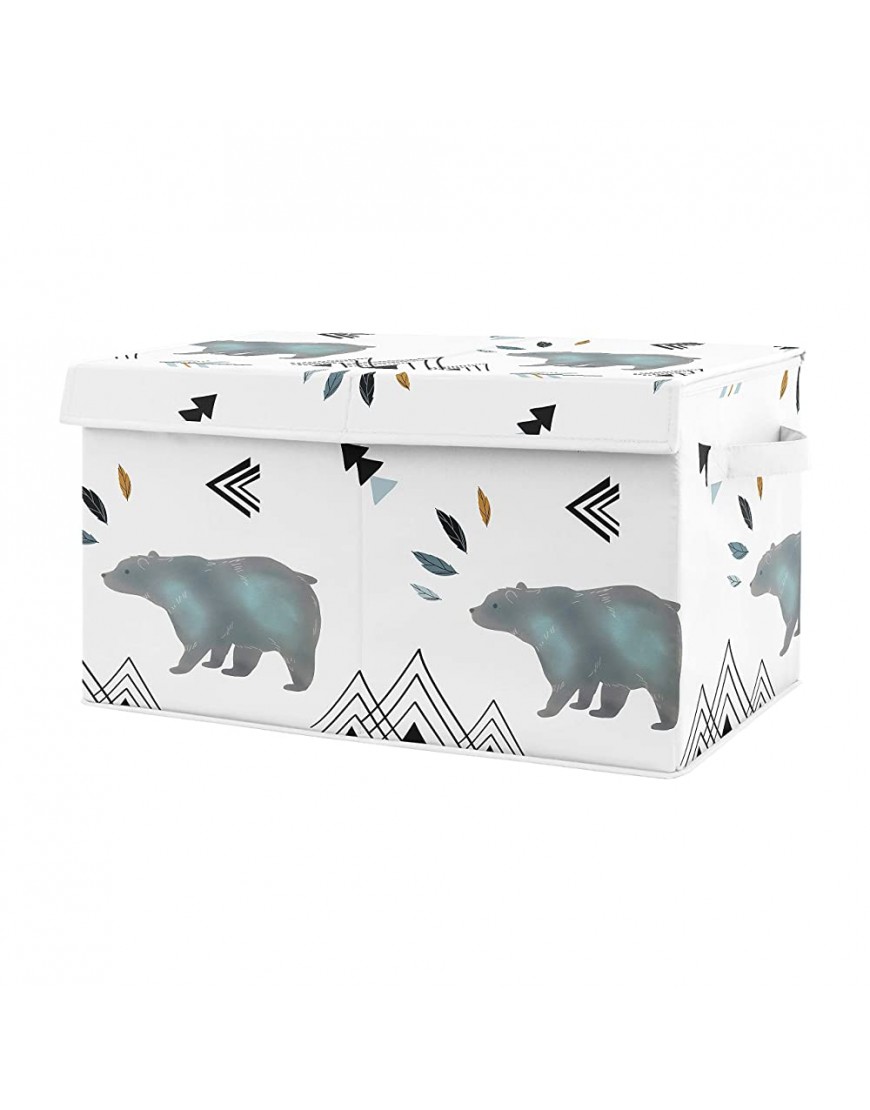 Sweet Jojo Designs Bear Mountain Boy Small Fabric Toy Bin Storage Box Chest for Baby Nursery or Kids Room Watercolor Slate Blue Black and White - BR6WTCLPE