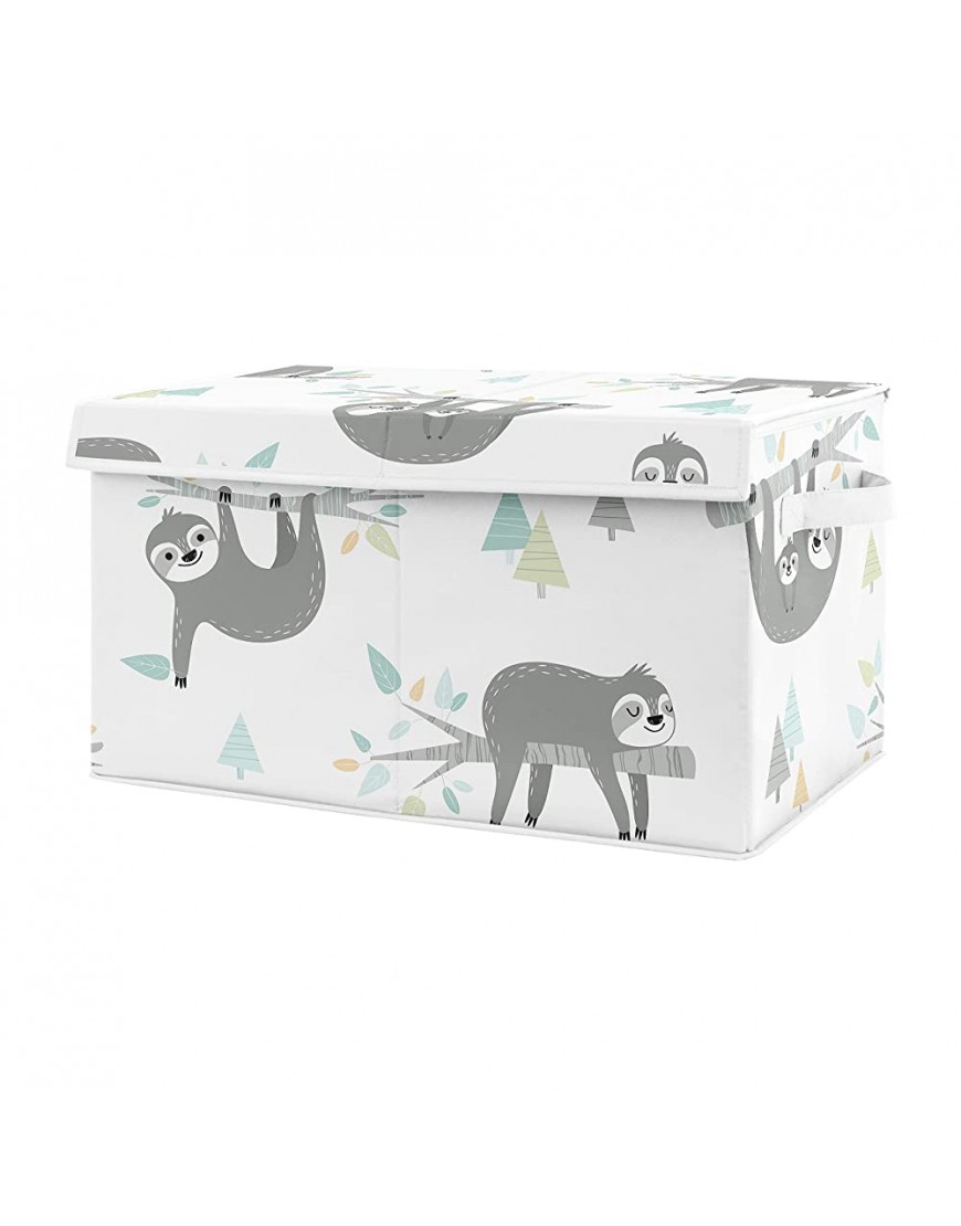 Sweet Jojo Designs Blue Jungle Sloth Boy or Girl Small Fabric Toy Bin Storage Box Chest for Baby Nursery or Kids Room Turquoise Grey and Green Tropical Botanical Rainforest - B68X3DKLX