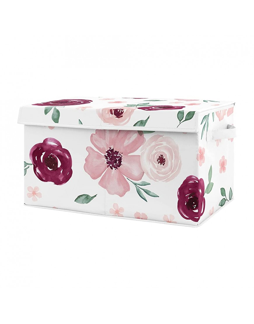 Sweet Jojo Designs Burgundy and Pink Watercolor Floral Girl Small Fabric Toy Bin Storage Box Chest for Baby Nursery Kids Room Blush Maroon Wine Rose Green and White Shabby Chic Flower Farmhouse - B93F4VQZB