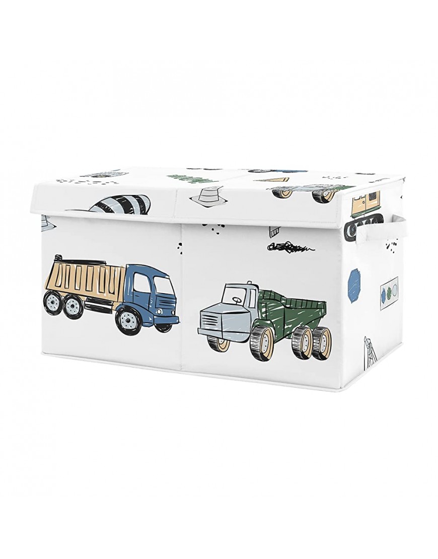 Sweet Jojo Designs Construction Truck Boy Small Fabric Toy Bin Storage Box Chest for Baby Nursery or Kids Room Grey Yellow Black Blue and Green Transportation - BXWUL98N8
