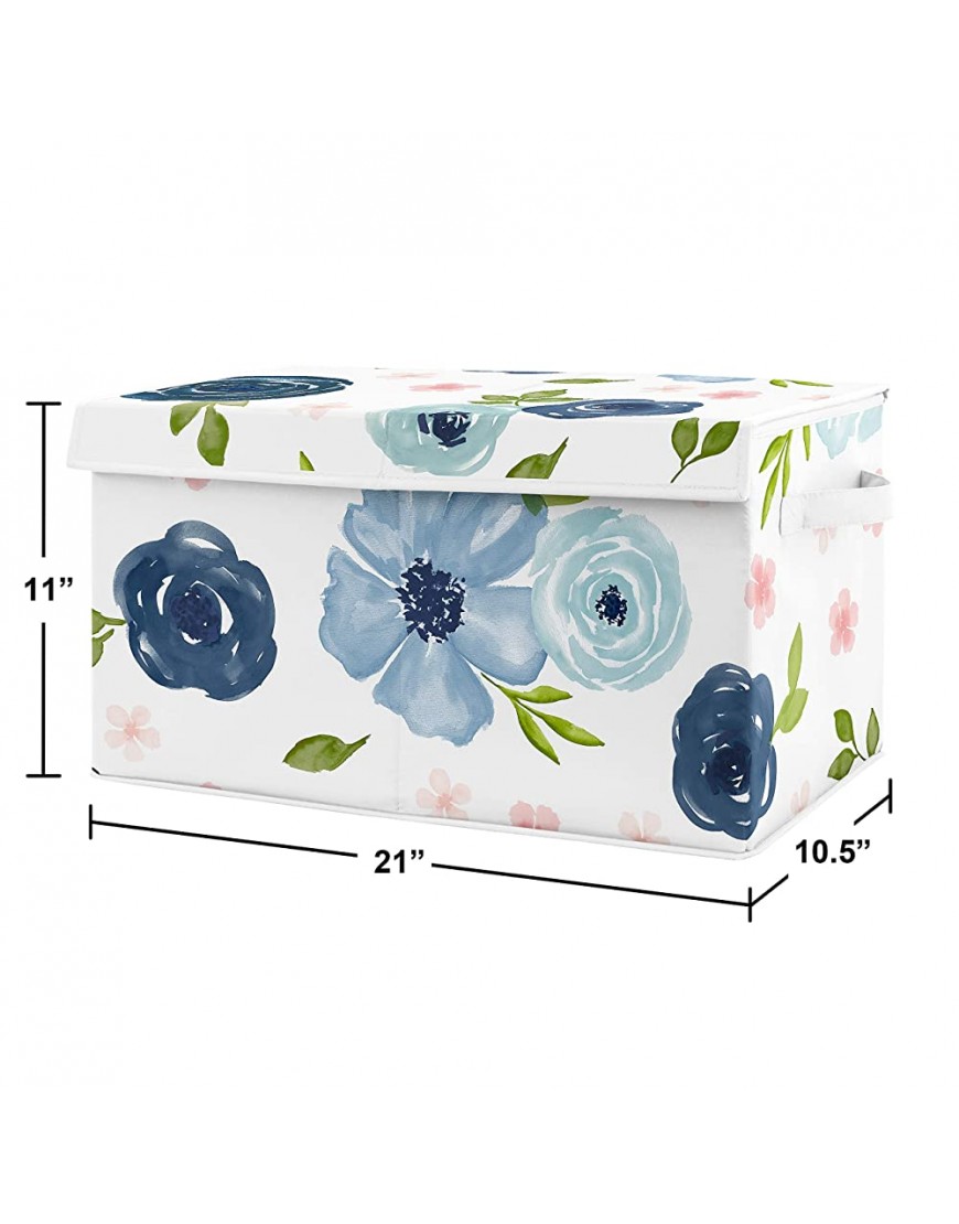 Sweet Jojo Designs Navy Blue Watercolor Floral Girl Small Fabric Toy Bin Storage Box Chest for Baby Nursery or Kids Room Blush Pink Green and White Shabby Chic Rose Flower - BYGVOX8N1