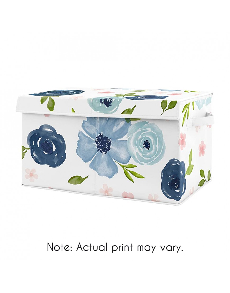 Sweet Jojo Designs Navy Blue Watercolor Floral Girl Small Fabric Toy Bin Storage Box Chest for Baby Nursery or Kids Room Blush Pink Green and White Shabby Chic Rose Flower - BYGVOX8N1