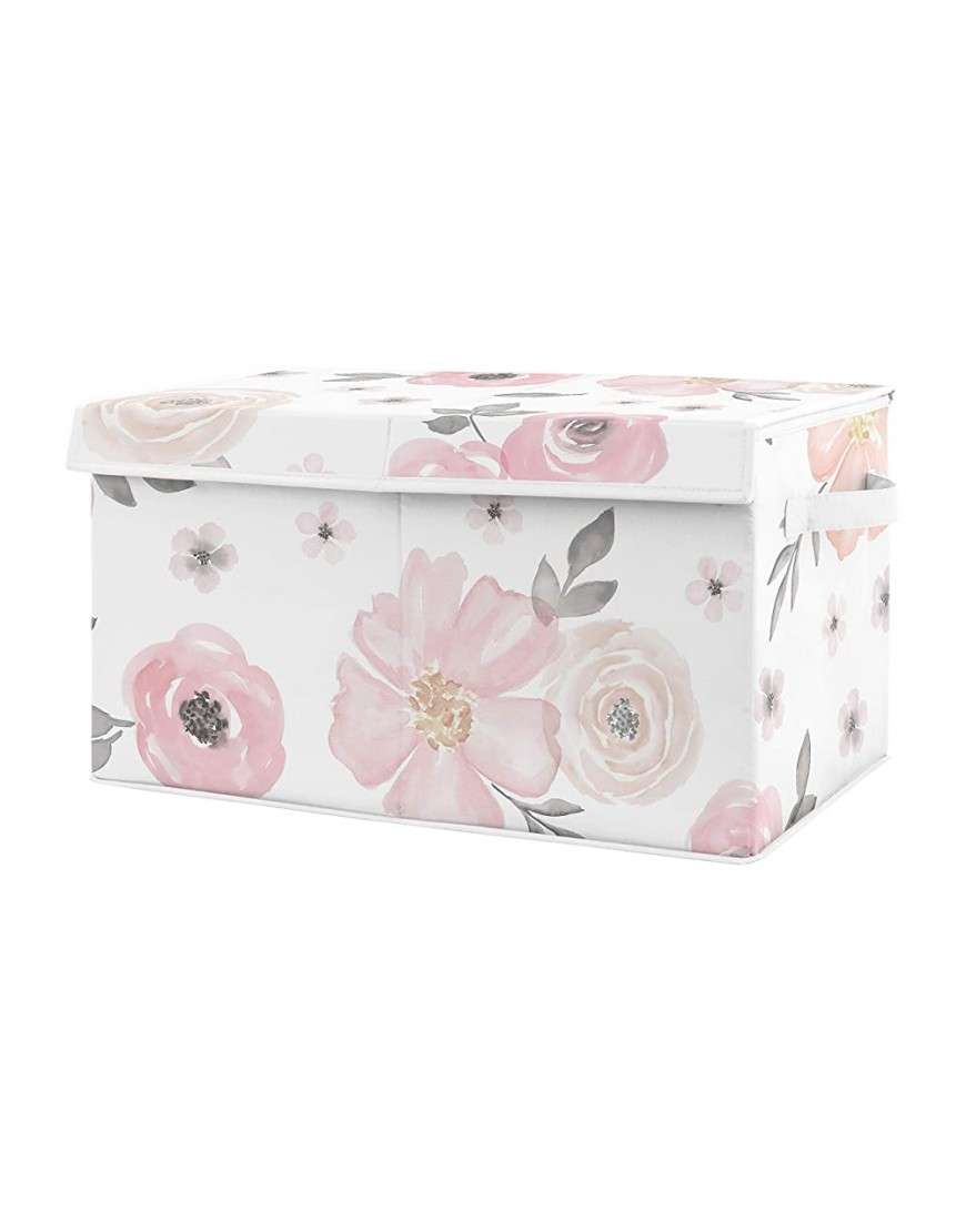 Sweet Jojo Designs Pink and Grey Rose Flower Girl Baby Nursery or Kids Room Small Fabric Toy Bin Storage Box Chest for Watercolor Floral Collection - BNG962OGG