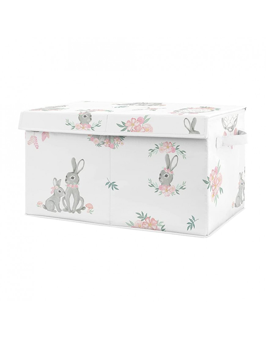 Sweet Jojo Designs Woodland Bunny Floral Girl Small Fabric Toy Bin Storage Box Chest for Baby Nursery or Kids Room Blush Pink and Grey Boho Watercolor Rose Flower Forest Rabbit - BYUPNSRF0