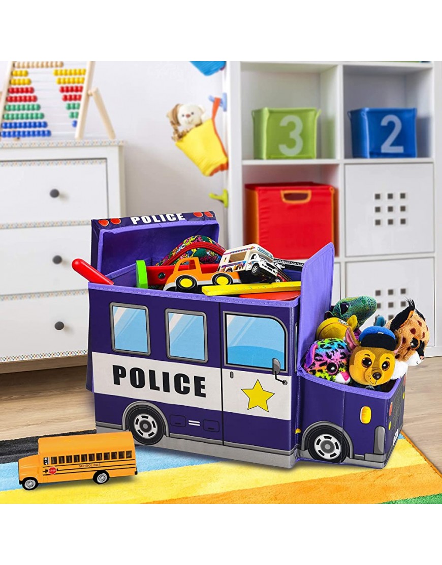 Toy Box for boys KAP Police Car toy chest Light Up LED Toy Box Foldable Storage Basket Organizer toy bin great for storing books toys stuffed animals and small game's. rescue collection - BKH65BUMI