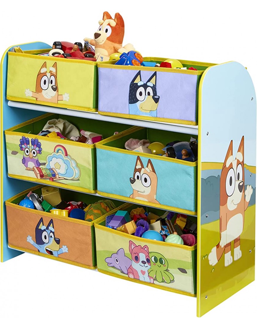 Bluey Kids Bedroom Toy Storage Unit with 6 fabric storage boxes - B3H07KWSK