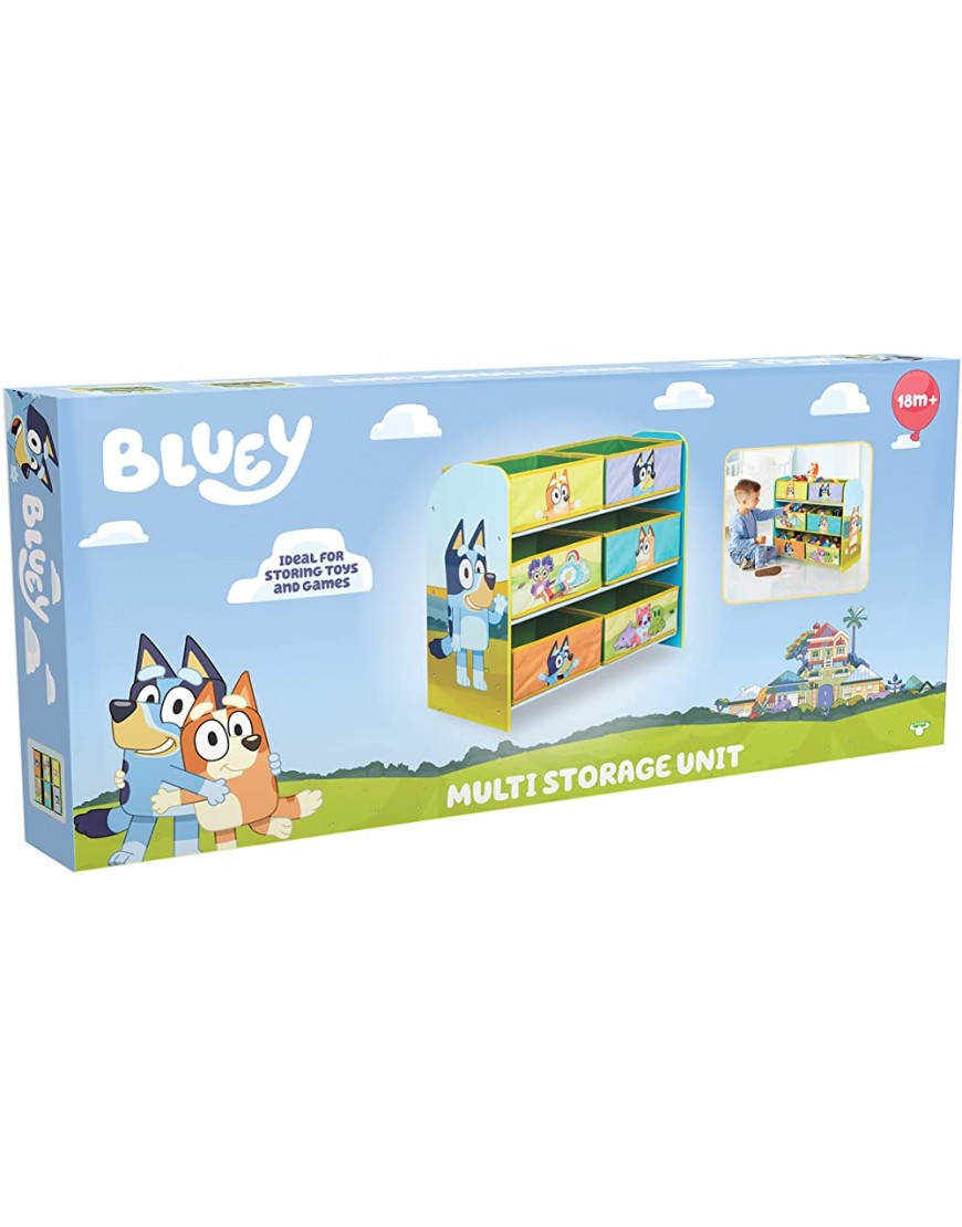 Bluey Kids Bedroom Toy Storage Unit with 6 fabric storage boxes - B3H07KWSK