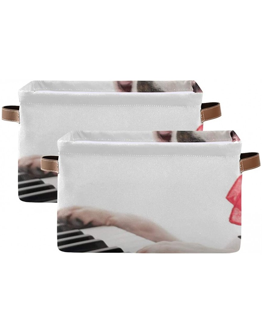 Rectangular Cube Storage Bins A Fuuny Dog Play The Piano Collapsible Storage Boxes With Strong Pu Leather Handle Waterproof Room Organizers For Office Bedroom Living Room Home Kids Clothes&toys - BEE8UAV3N