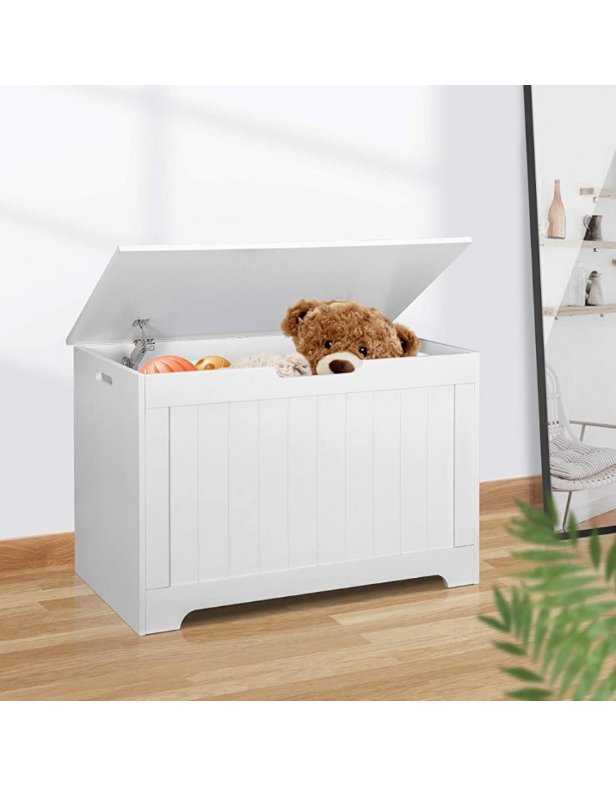 Saturnpower 30 inches Kids Wooden Toy Chest Storage Space with 2 Safety Hinge Modern Decorative Toys Bench Box for Playroom Bedroom Living Room White - BM785M44H