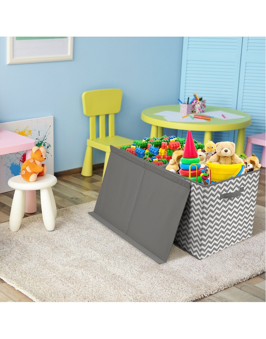 Sorbus Toy Chest with Flip-Top Lid Kids Collapsible Storage for Nursery Playroom Closet Home Organization Large Pattern Chevron Gray - B77K246GG