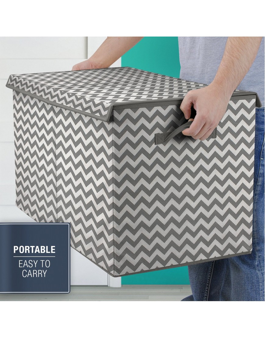 Sorbus Toy Chest with Flip-Top Lid Kids Collapsible Storage for Nursery Playroom Closet Home Organization Large Pattern Chevron Gray - B77K246GG
