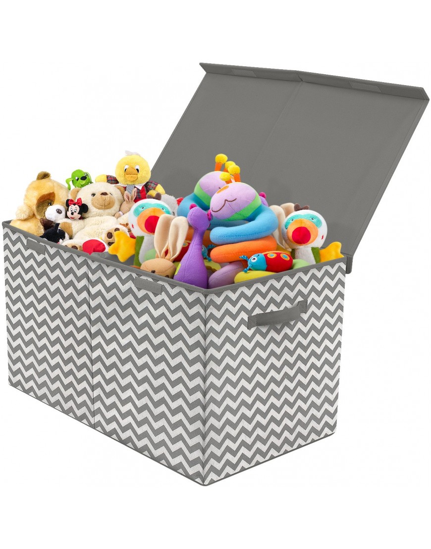 Sorbus Toy Chest with Flip-Top Lid Kids Collapsible Storage for Nursery Playroom Closet Home Organization Large Pattern Chevron Gray - BVJS4OVLK