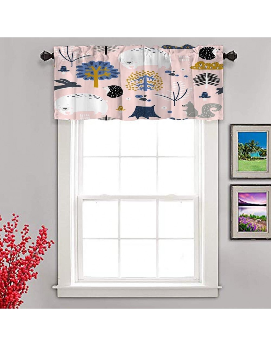 Asdecmoly Window Valance 52x18 Inch Childish Bear Squirrel Hedgehog Bunny Kids Woodland Fabric Wrapping Textile Curtain Valances for Outdoor Bedroom - BZM2UBXUY