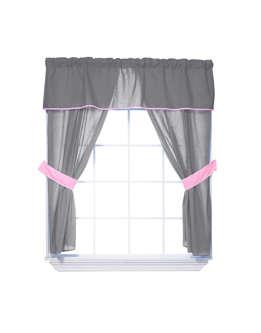 Baby Doll Bedding Solid Two Tone 5-Piece Window Valance Curtain Set Grey Pink - BFP36EVP6