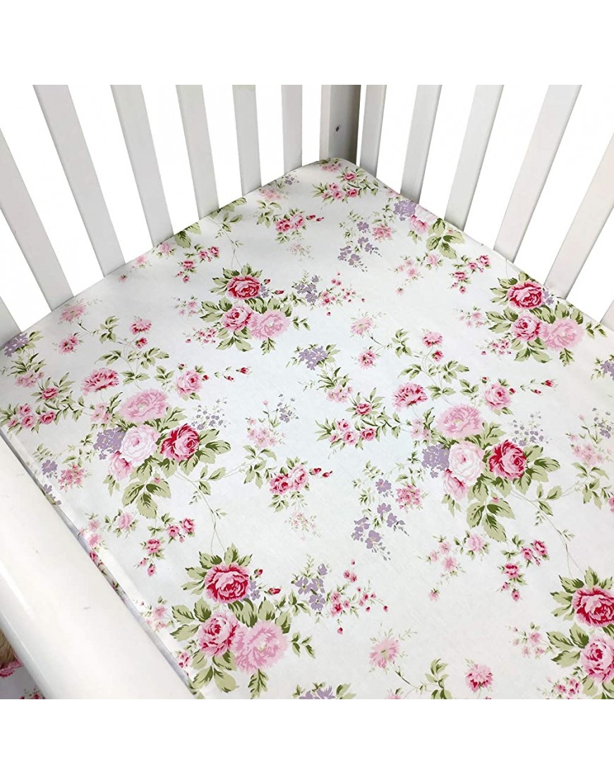 Brandream Crib Sheets Girl Fitted Crib Sheets Floral Portable Crib Mattress Topper for Baby Girls 100% Soft Breathable Cotton Pink - BGXLJCGAC