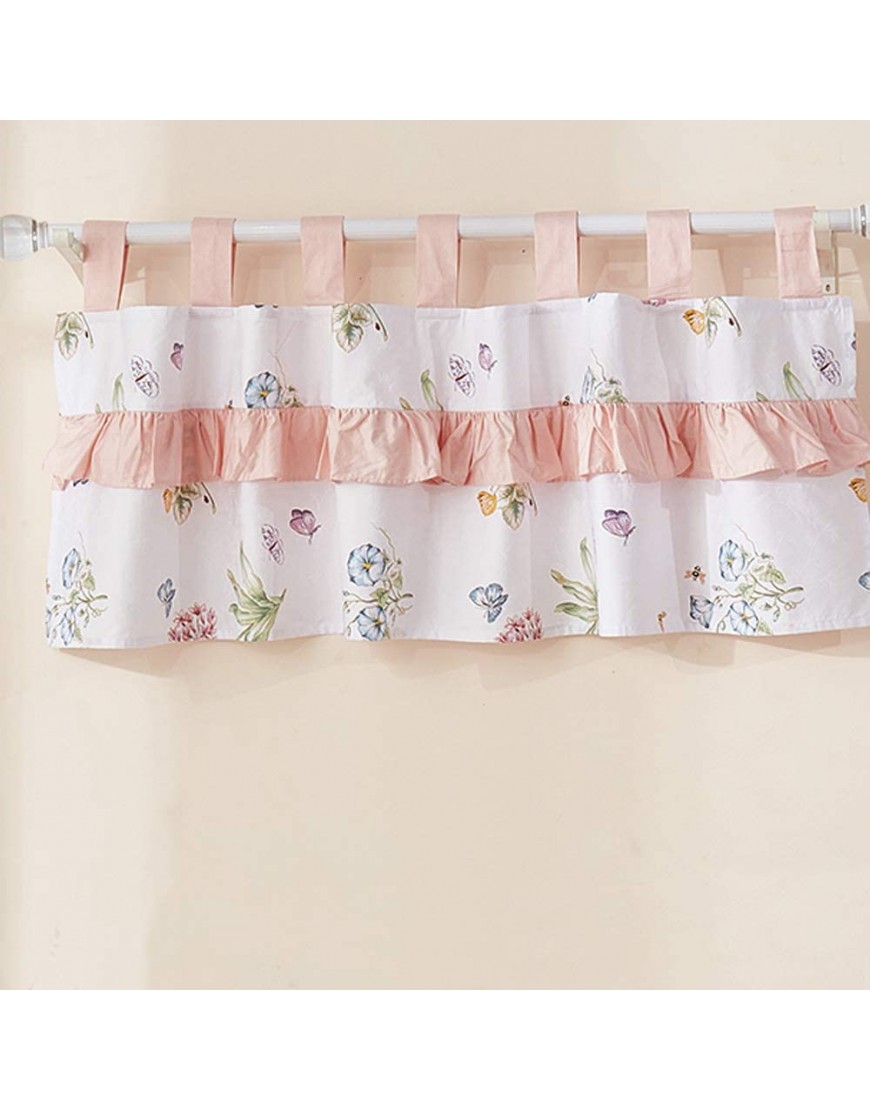 Brandream Window Valance Cotton Curtain for Baby Toddler Kid Bedroom Bath Laundry Living Room Ruffled Floral Butterfly Printed Blush Pink Peach White - B7ZPZIG46