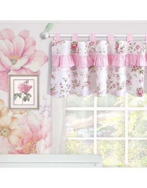 Brandream Window Valance Cotton Curtain for Baby Toddler Kid Bedroom Bath Laundry Living Room Ruffled Floral Printed Pink - BXBNI5K1A