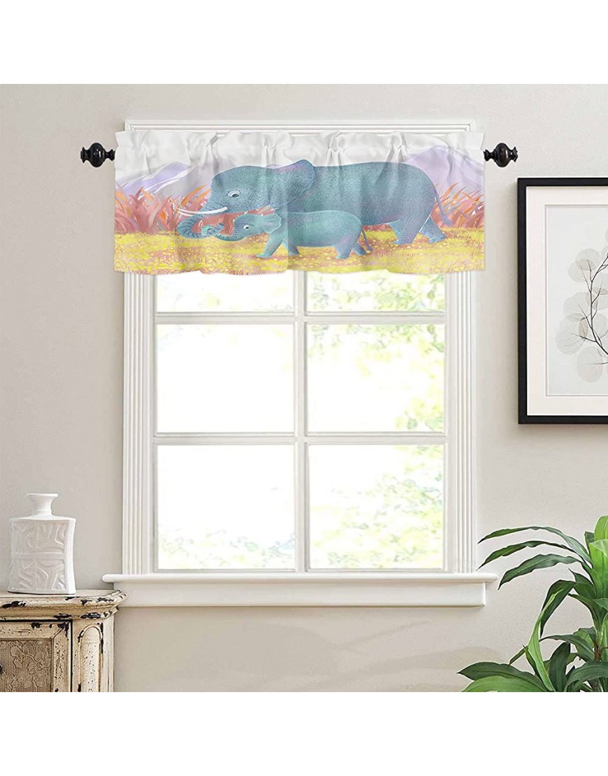 Cute Elephant Mother and Baby Valance Rod Pocket Windows Curtain Valance and Tiers Maternal Love Window Treatment Tiers Curtains Drapes for Easter Mothers Day Kitchen Bathroom Decor 54x18 Inches - BNE72TYNN