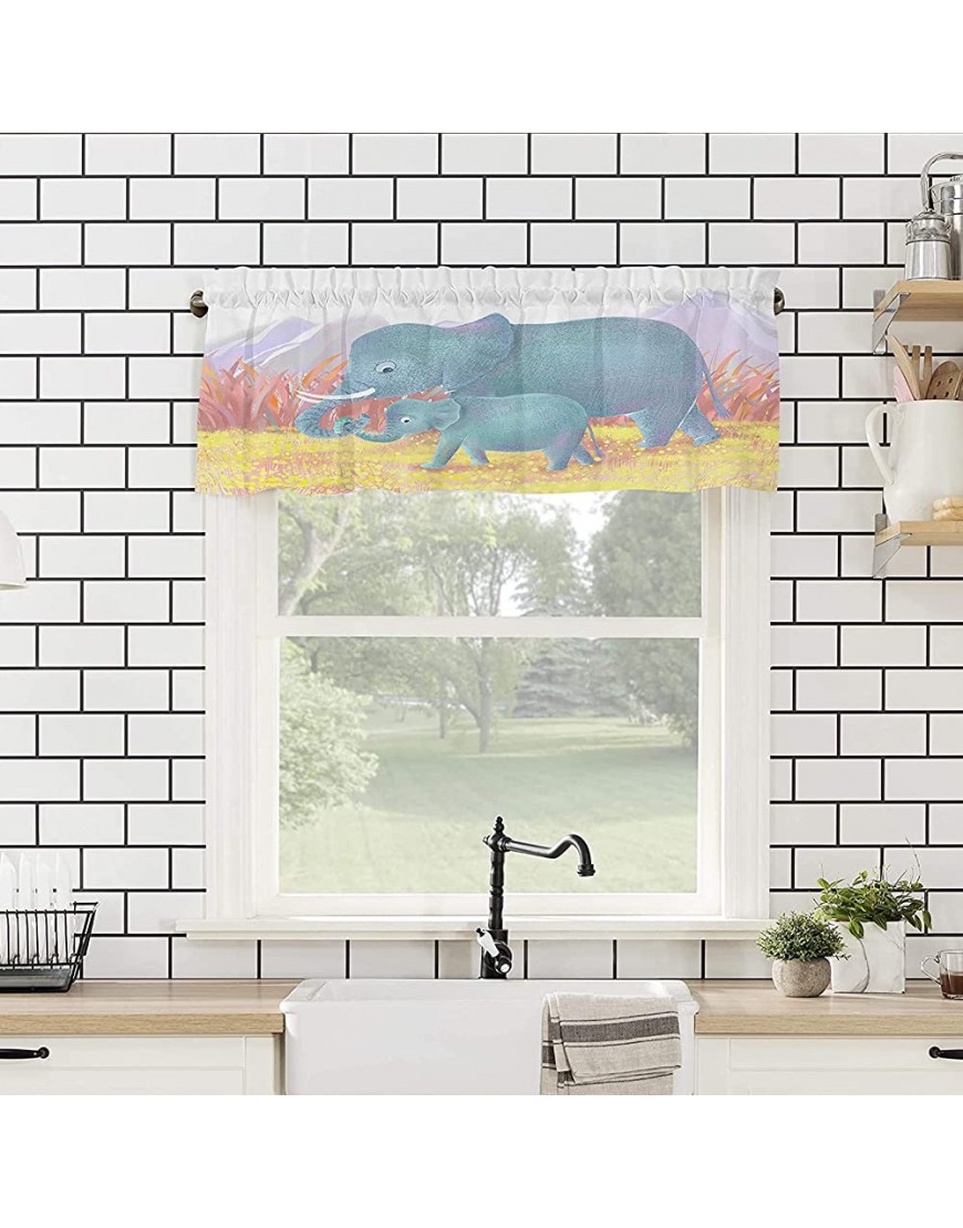 Cute Elephant Mother and Baby Valance Rod Pocket Windows Curtain Valance and Tiers Maternal Love Window Treatment Tiers Curtains Drapes for Easter Mothers Day Kitchen Bathroom Decor 54x18 Inches - BNE72TYNN