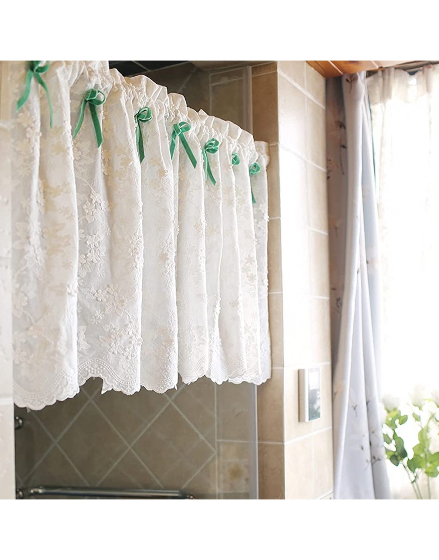Lace Fabric Applique net Lace Fabric Material White Lace Short Curtain for Kitchen Leaf Floral Drape Curtain Rod Pocket Top Voile Window Treatment Half Window Tier for Cafe Small Bathroom 1 Pc - BXCUAWH0K